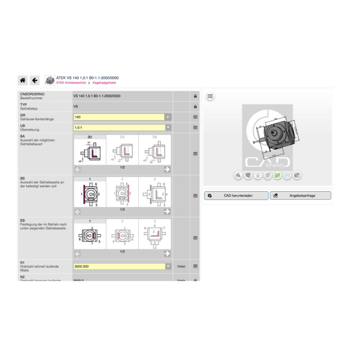 ATEK Produktkonfigurator online KW Antriebstechnik